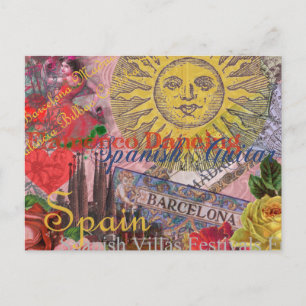 Postal España Vintage Sol Viaje Collage Retro Europa