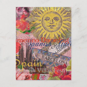 Postal España Vintage Sol Viaje Collage Retro Europa