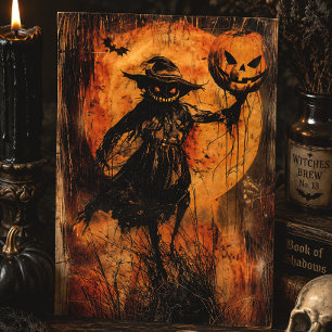 Postal Espantapájaros espeluznante Jack O' Lantern Hallow