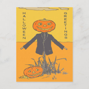 Postal Espantapájaros Feliz Sonriendo Jack O' Lantern