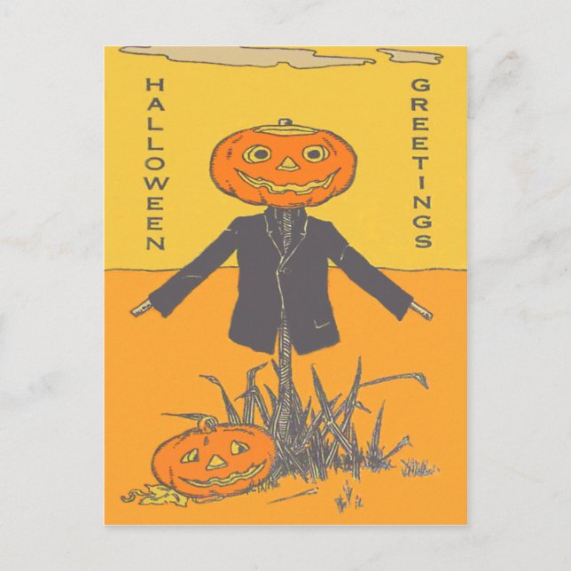 Postal Espantapájaros Feliz Sonriendo Jack O' Lantern (Anverso)
