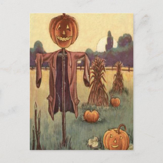 Postal Espantapájaros Jack O Lantern Calabaza (Anverso)