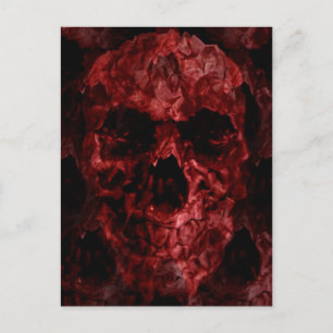 Postal Espantoso cráneo rojo de Halloween de horror