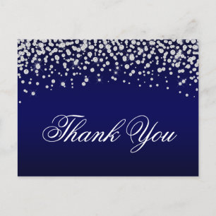 Postal Esparkly Diamond Confetti Navy Blue Ombre Gracias