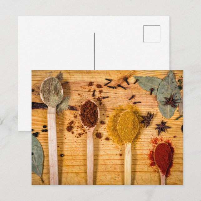 Postal Especias en cucharas (Anverso / Reverso)