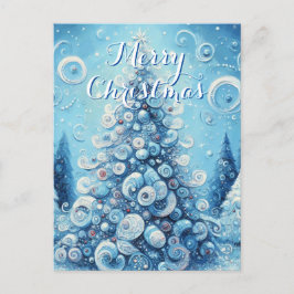 Postal Espectacular árbol de navidad impresionista azul