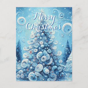 Postal Espectacular árbol de navidad impresionista azul