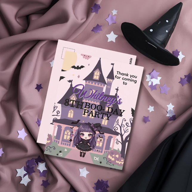 Postal Espectacular chica gótico Purple Birthday Gracias (Spooky Gothic girl Purple Birthday Thank you Postcard)