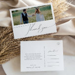 Postal Espectacular guión de boho foto horizontal gracias<br><div class="desc">Este caprichoso guión de boho foto horizontal gracias a postcard es perfecto para su clásico simple y simple boda de boho moderno mínimo negro y blanco. El diseño presenta una caligrafía escrita a mano, elegante, delicada y romántica, con una tipografía chic y formal. El aspecto irá bien con cualquier estación...</div>