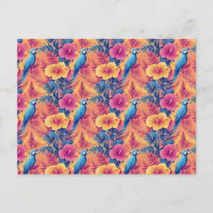 Postal Espectaculares hojas tropicales y loros patrón de