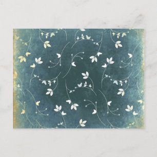 Postal Espectáculo caprichoso azul con pájaros y hojas
