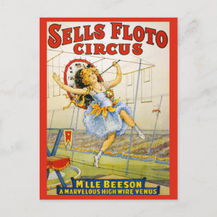 Postal Espectáculo de alto vuelo del circo Floto Vintage