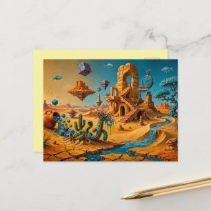 Postal Espejismo del desierto Ocra Naranja Azul Turquesa