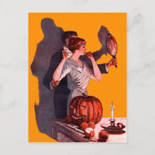 Postal Espejo de pareja Art Deco Jack O Lantern Calabaza