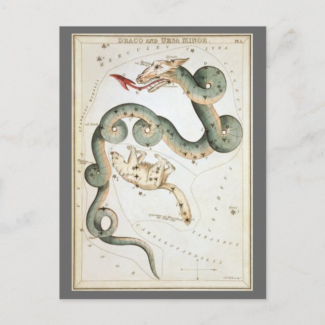 Postal Espejo de Urania, Mapa Celeste de Astronomía Antig (Anverso)