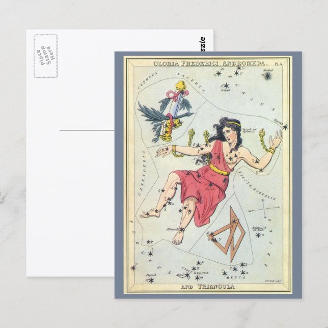 Postal Espejo de Urania, Mapa Celeste de Astronomía Antig (Anverso / Reverso)