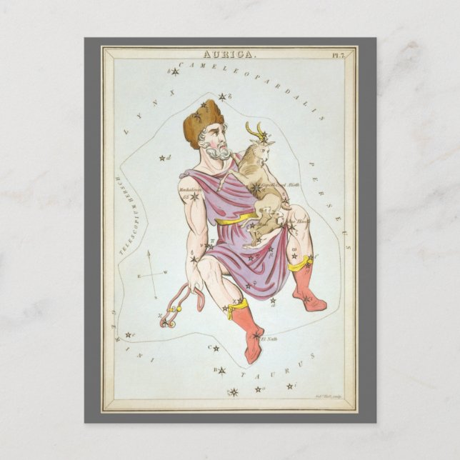 Postal Espejo de Urania, Mapa Celeste de Astronomía Antig (Anverso)