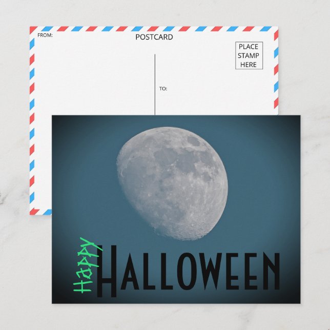 Postal espeluznante de Halloween de luna llena (Anverso / Reverso)