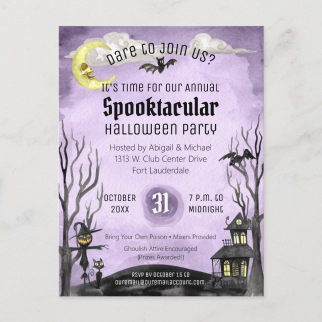 Postal Espeluznante disfraz de Halloween Spooktacular Bla (Anverso)