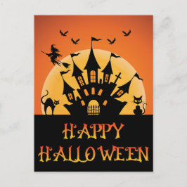 Postal Espeluznante Halloween embrujado gato bruja de la 