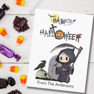 Postal Espeluznante Segador Cementerio Gótico Niños Hallo