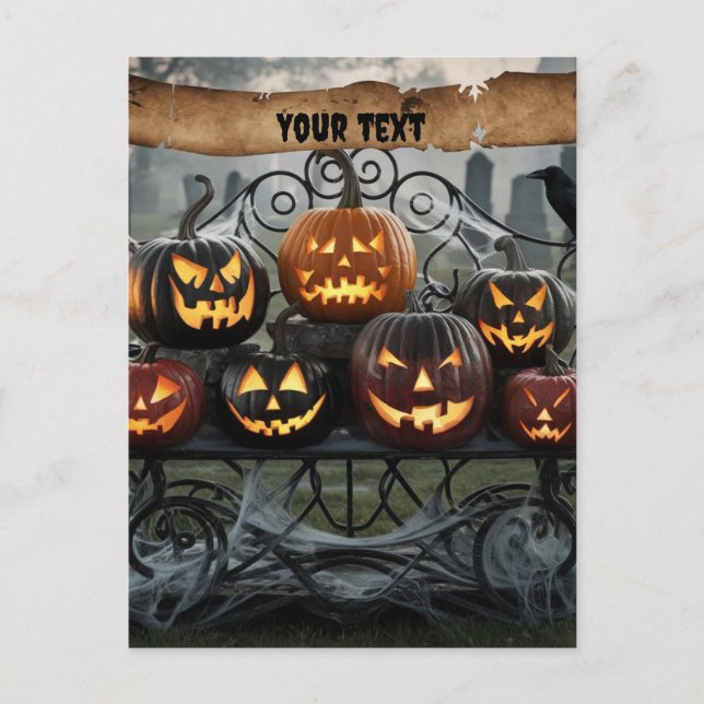 Postal Espeluznantes Linternas de Halloween con Spiderweb (Anverso)