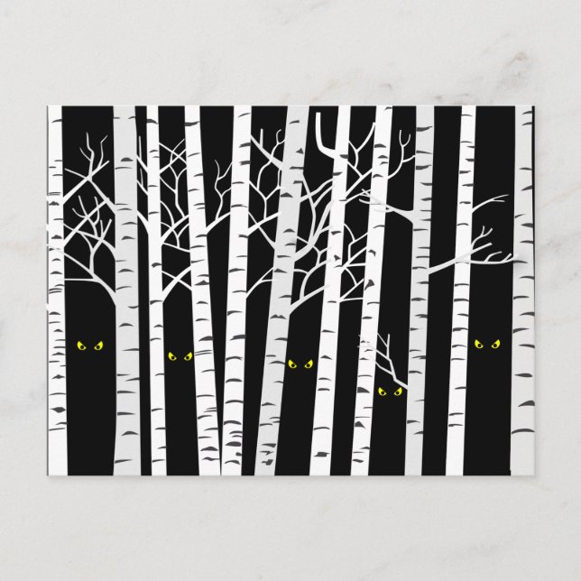 Postal Espeluznantes ojos amarillos de Halloween en el bo (Anverso)