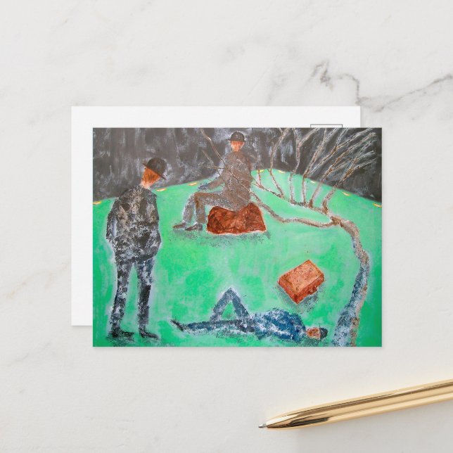 Postal ESPERANDO LA Postcarta GODOT (Anverso/Reverso In Situ)