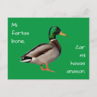 Esperanto: Mi fartas bone, mi havas anason.