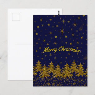 Postal Espinoso árbol de Navidad de oro, estrellas, nieve