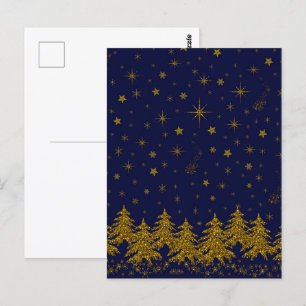 Postal Espinoso árbol de Navidad de oro, estrellas, nieve