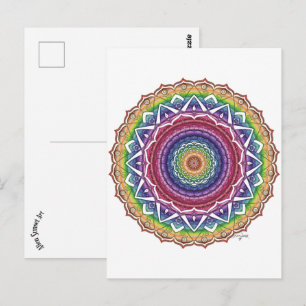 Postal Espiral arcoiris y flor geométrica Mandala