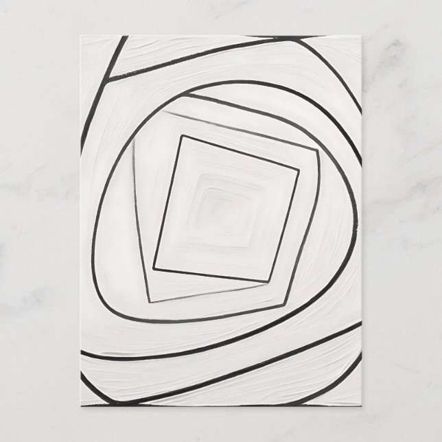 Postal Espiral Cuadrada Abstracta Blanco Negro (Anverso)
