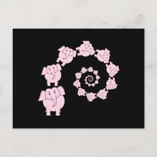 Postal Espiral de elefantes rosados.