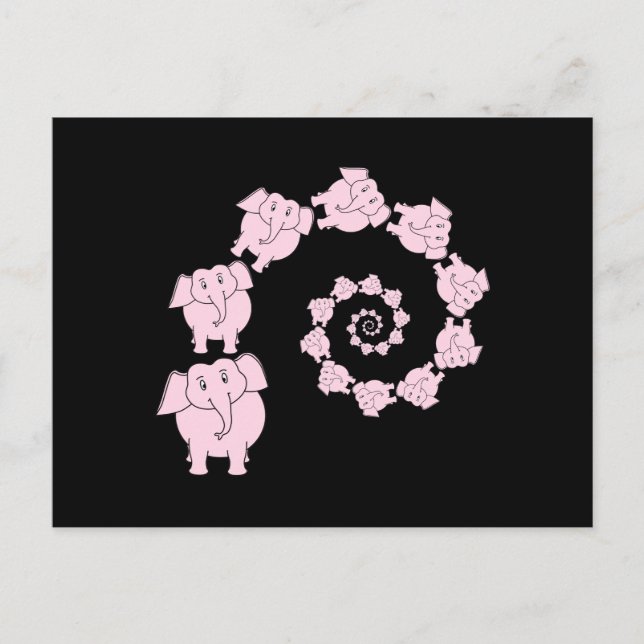 Postal Espiral de elefantes rosados. (Anverso)