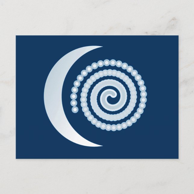 Postal Espiral de luna plateada sobre azul oscuro (Anverso)