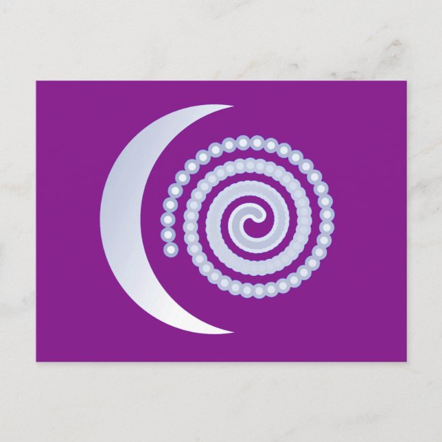 Postal Espiral de luna plateada sobre morado (Anverso)