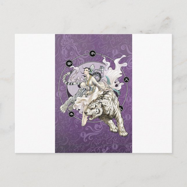 Postal Espíritu chino del tigre con elemental chino (Anverso)