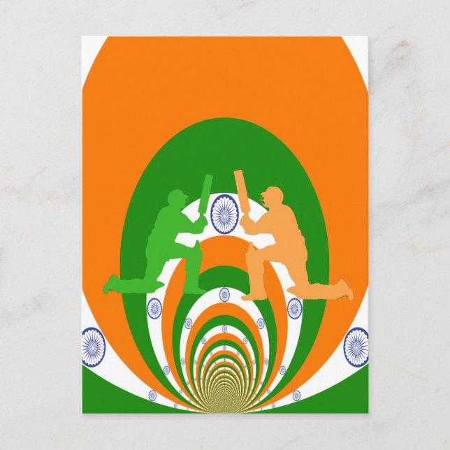 Postal Espíritu de críquet de la India: diseño abstracto (Anverso)