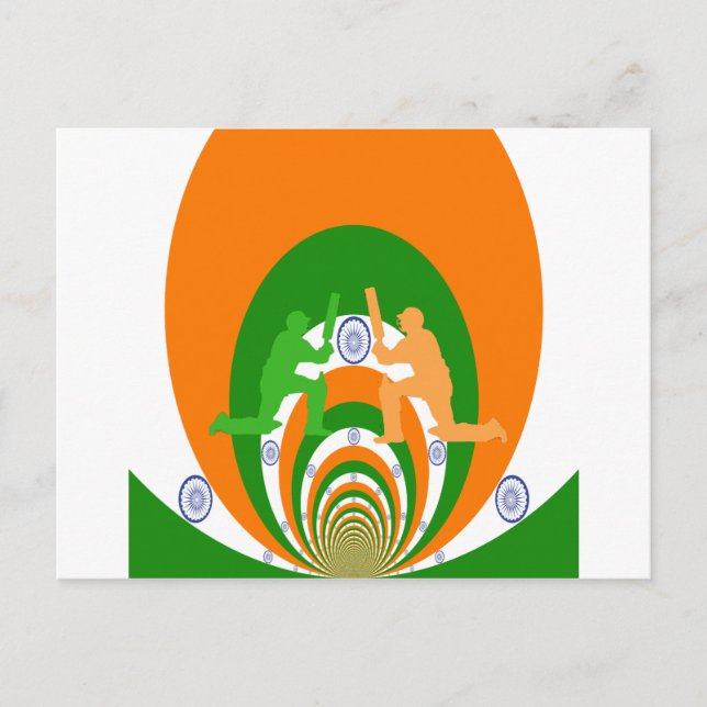 Postal Espíritu de críquet de la India: diseño abstracto (Anverso)