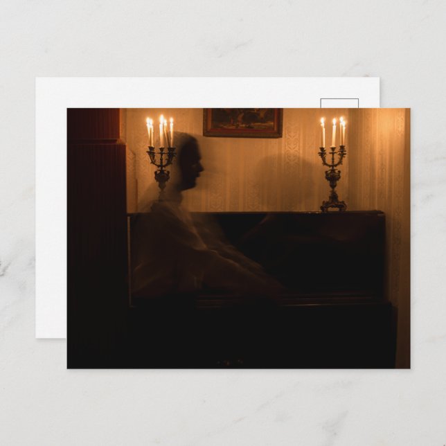 Postal Espíritu de horror en la habitación. pareja bailar (Anverso / Reverso)