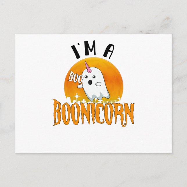 Postal Espíritu fantasma de Halloween Boonicorn Unicorn (Anverso)