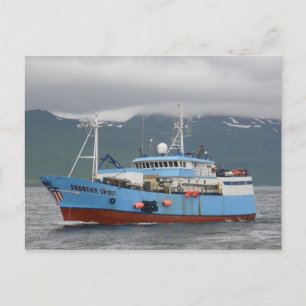 Postal Espíritu fronterizo, longliner en puerto holandés,
