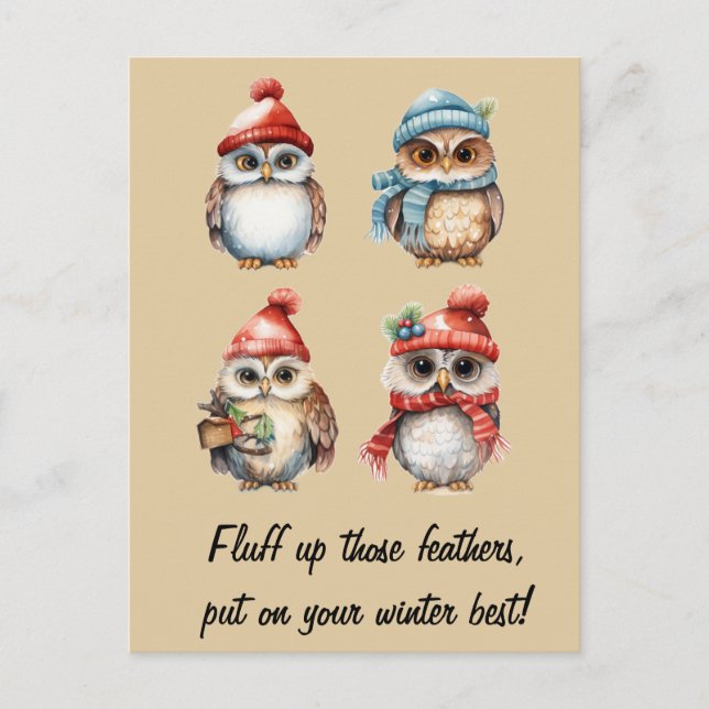 Postal Espíritus nevados: Lechuzas en el calor del invier (Anverso)