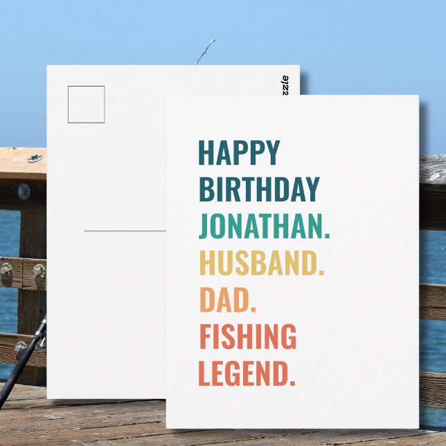 Postal Esposo Papá Leyenda de la Pesca Cumpleaños Nombre  (Personalize as required -  all text is editable, change the name, occasion, recipient or sport)