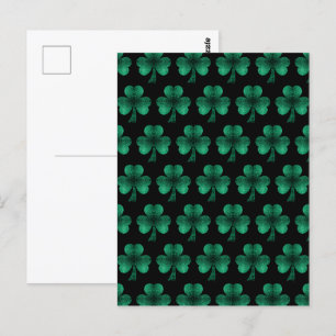 Postal Espuma verde esmeralda Patrón de Shamrock negro