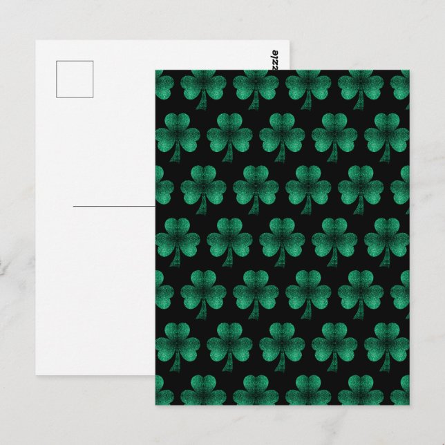 Postal Espuma verde esmeralda Patrón de Shamrock negro (Anverso / Reverso)