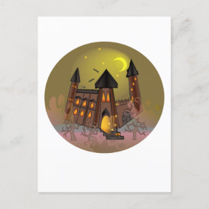 Postal Espumosa casa de brujas de Halloween y castillo de