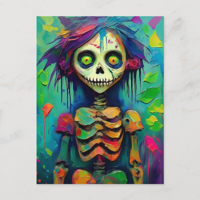 Postal Esqueleto arcoiris muñeca zombie (Anverso)