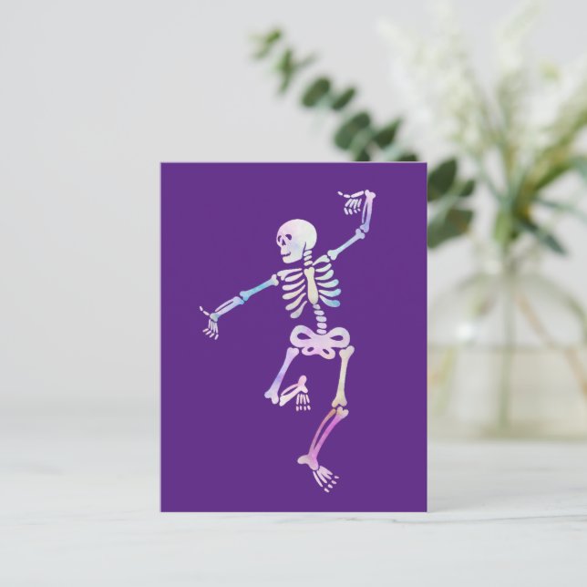 Postal Esqueleto Bailarín Acuarela (Anverso de pie)